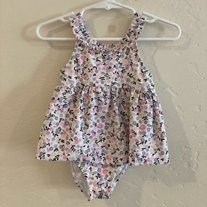 Kate Spade swimsuit. Floral, ruffle, pink, purple, bow. 12 month.